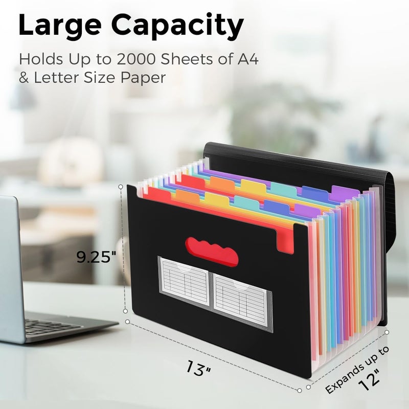 Skydue Accordion File Organizer, 13 Pocket File Folder Organizer with Colorful Tabs, Expanding Document Organizer for Letter A4 Size for Office School Use Black - Image 4